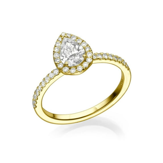8x5MM G-H VS Moissanite Engagement Ring With Diamonds (0.85 ct Moissanite Weight, 1.36 ctw dew) Pear Cut 14K Gold