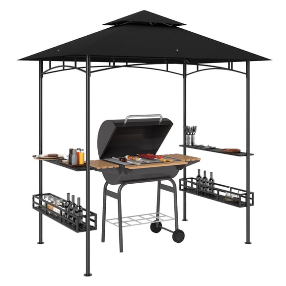 8x5ft BBQ Grill Gazebo, Outdoor Grill Shelter with Side Shelves & Storage