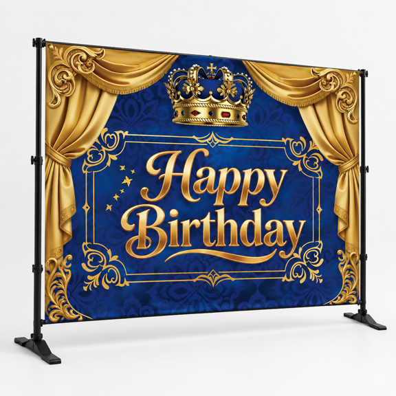 8x6 FT Blue Royal Happy Birthday Photo Studio Backdrop Banner