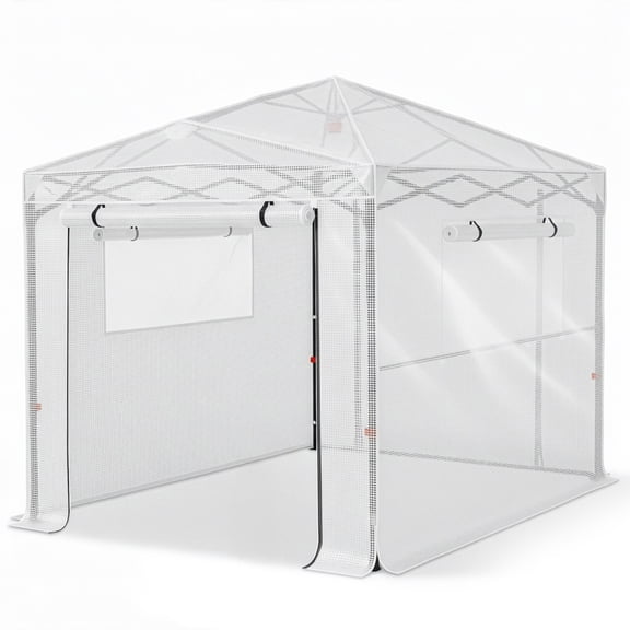 8x6 FT Foldable Greenhouse Heavy-Duty Plastic Sprayed Iron Frame PE Mesh Plant Grow Tent Weatherproof Outdoor Plant Shelter for Backyard Garden White