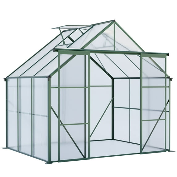 8x6 FT Green Polycarbonate Greenhouse, Double Door Walk-In Design with Anchored Base for All-Season Use