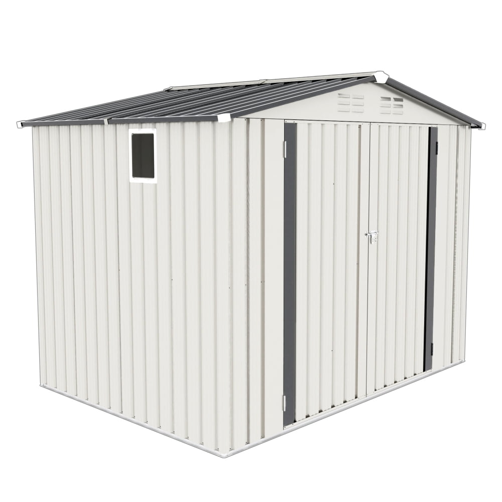 8x6 FT Metal Shed with Pitched Roof & Lockable Doors & Window, Waterproof Outdoor Storage for Garden Tools, Bikes & Sundries
