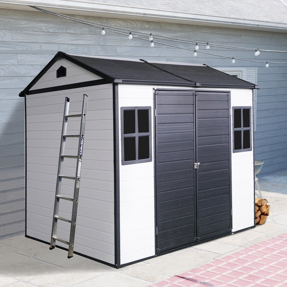8x6 FT Outdoor Garden Storage Shed, Utility Tool Storage Shed With 2 Lockable Doors And 2 Windows, House Garden Tool Storage Shed for Outdoor, Patio, Garden