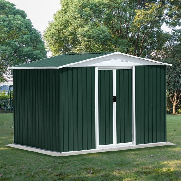8x6 FT Outdoor Steel Storage Shed Apex Roof w/ Aluminum Alloy Frame&Sliding Door
