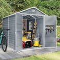 thumbnail image 1 of 8x6 FT Outdoor Storage Shed, Asofer Resin Garden Shed with Floor, Heavy-Duty Plastic Shed, All-Weather Colorfast, Grey, 1 of 11