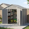 thumbnail image 1 of 8x6 FT Outdoor Storage Shed with Floor,Lockable Double Doors, Ramp,Windows & Vents - Waterproof Garden Tool Shed,All-Weather Garden House,for Backyard,Garden,Poolside,Bike,Lawn Mower,Patio Furniture, 1 of 8