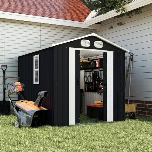 8x6 FT Outdoor Storage Shed, Metal Tool Shed with Lockable Doors, Air Vents, Clear Window for Backyard Garden Patio