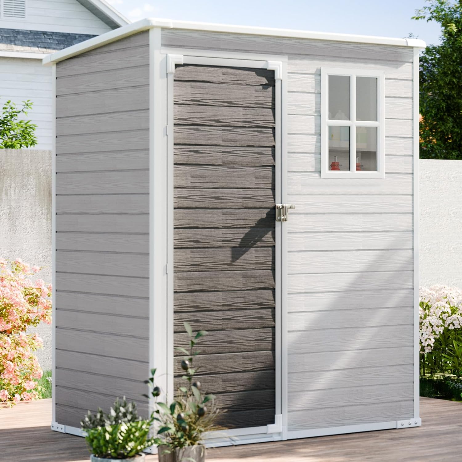 8x6 FT Outdoor Storage Shed, Waterproof Thicker Resin Shed with Floor