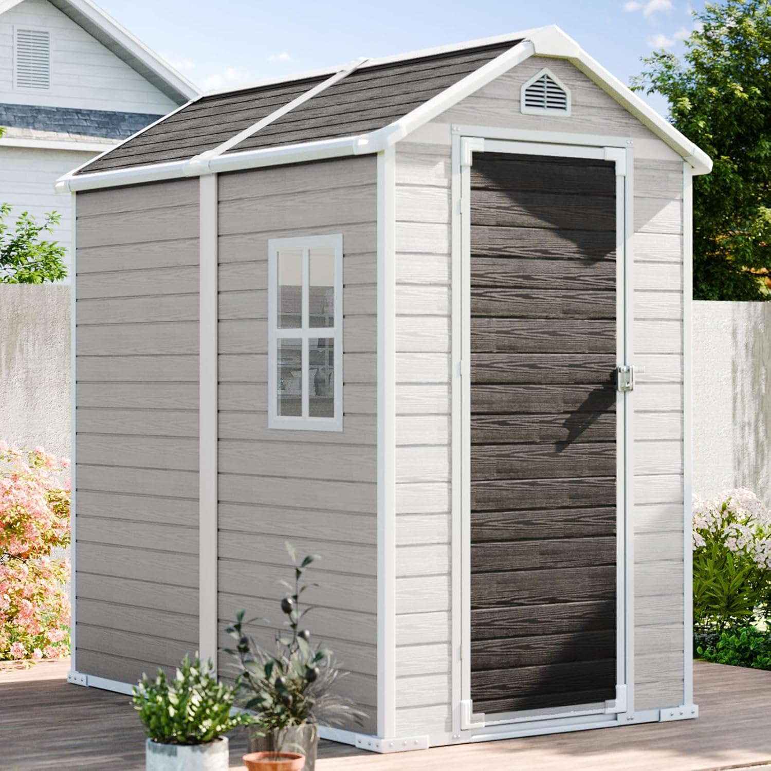 8x6 FT Outdoor Storage Shed, Waterproof Thicker Resin Shed with Floor
