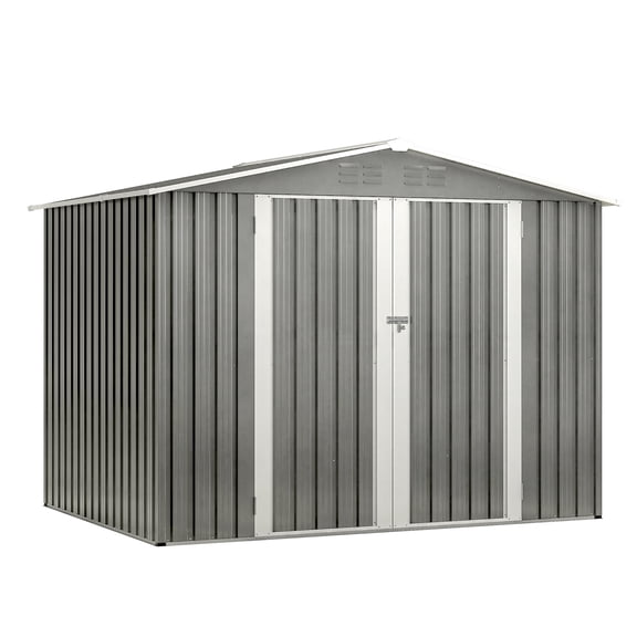 8x6 FT Outdoor Waterproof Garden Tool Storage Shed with Metal Foundation & Floor Frame, Lockable Hinged Doors & Air Vents, Large Backyard Storage House for Lawn Mowers, Shovels, Gray