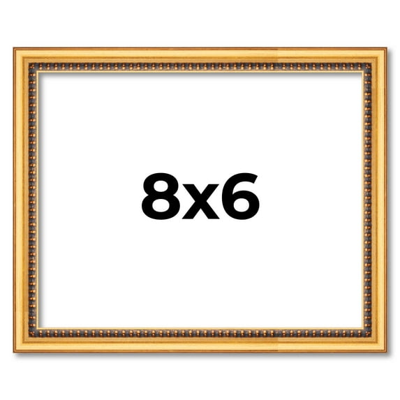 8x6 Frame Beaded Gold Solid Wood Picture Frame | 0.75 Inches Moulding Width | Liscio Oro