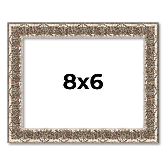 8x6 Frame Silver Versailles Ornate Solid Wood Picture Frame | 1 Inch Moulding Width | Interior