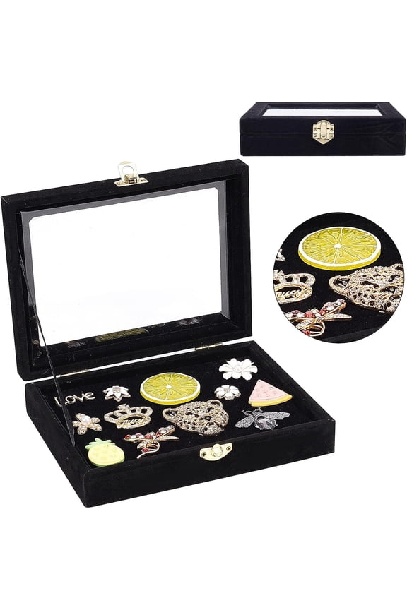 8x6 Inch Black Velvet Badge Display Box Cabinet Brooch Collection Display Case with Clear Window Velvet Badges Display Box Hard Rock Badges Collectible Pins and Medals for DIY