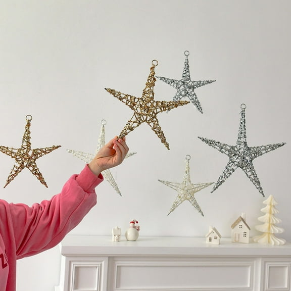 ​8x6 Inch Iron Starfish Ornament - Rust-Resistant Silver Glitter Tree Topper Alternative & Window Decor​​ White Gold Silver