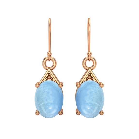 8x6 MM Oval Larimar 925 Sterling Silver Rose Vermeil Drop Dangle Mother's Day Gift Women Earrings