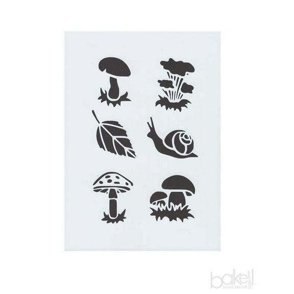 8x6 Mushroom, Snail, and Leaf Stencil Sheet
