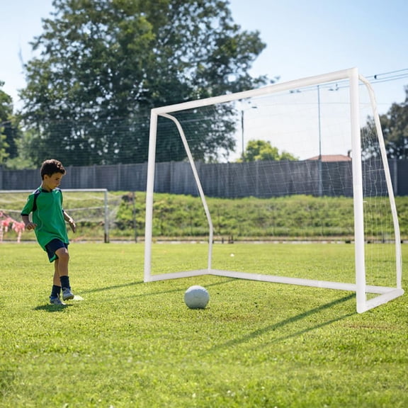 8x6 Soccer Goal with Ground Stakes and Soccer Cones UPVC Frame Weather Resistant for Backyard Park Training