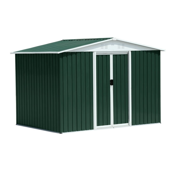 8x6 ft Apex Roof Garden Shed with Sliding Door, Sturdy Aluminum Alloy Frame  Perfect for Backyard and Patio Storage