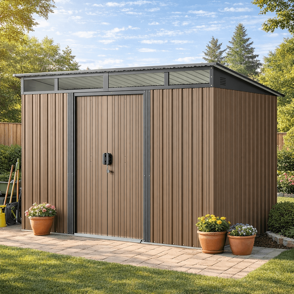 8x6 ft Outdoor Storage Shed with Double Lockable Doors - Weather