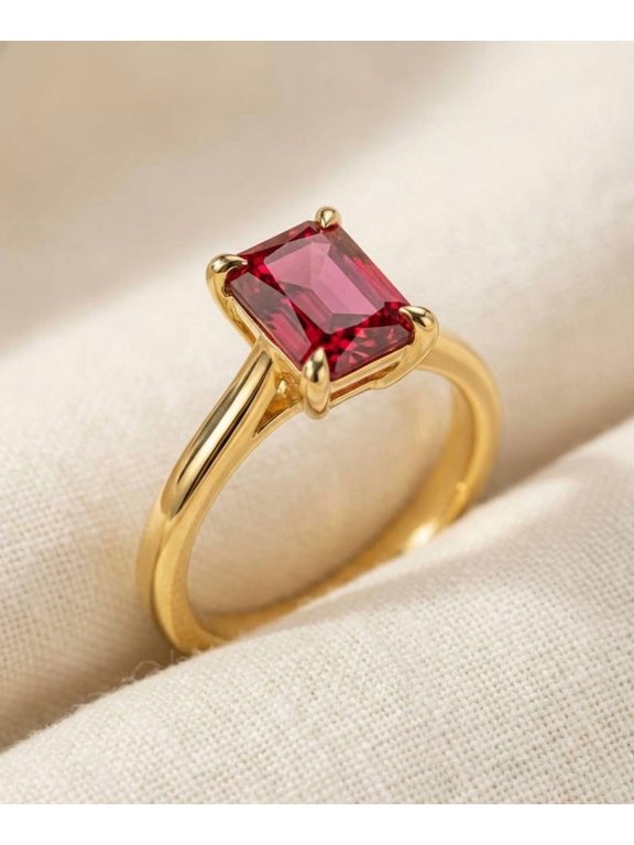 8x6 mm Emerald Cut Ruby Engagement Ring, Rich Red Gemstone Solitaire, 2.25 ct Promise Ring, Art Deco July Birthstone Gift
