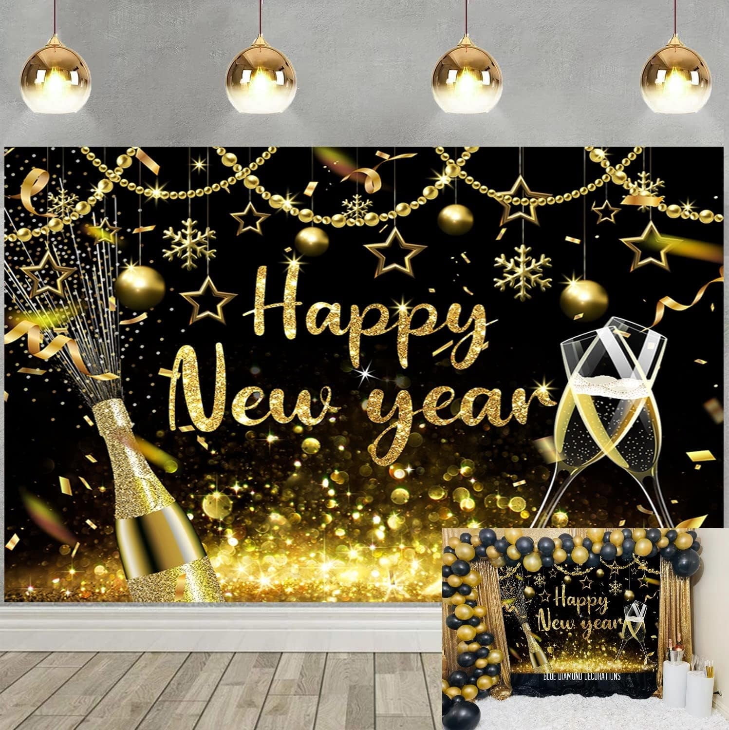 8x6FT 2026 Happy New Year Backdrop Gold Glitter New Years Background ...