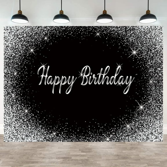 8x6FT Birthday Backdrop Black Silver Dot Photography Background Birthday for 20th 30th 40th 50th Men Women Girls Party Decorations Photo Props