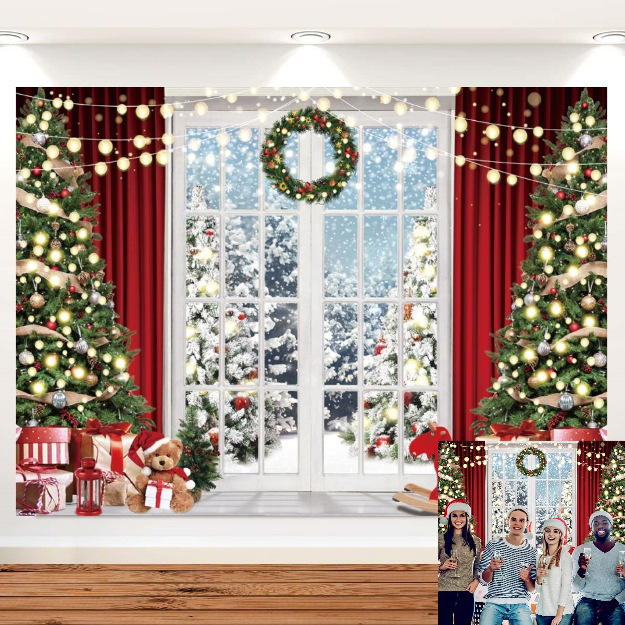 8x6FT Christmas Backdrop Christmas Window Backdrop Vinyl Winter Snow ...