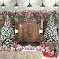 thumbnail image 1 of 8x6FT Christmas Backdrop Xmas Rustic Barn Wood Door Background Xmas Tree Snow Gift Holiday Party Decorations, 1 of 6