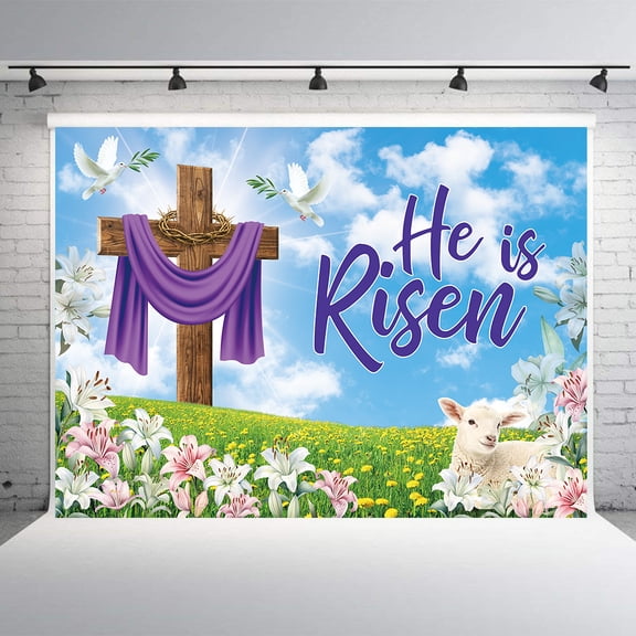 8x6FT Easter Backdrop He is Risen Backdrop Spring Easter Party Supplies Jesus Spring Party Decorations for Church Sunday School Religious Photo Booth Decor Vinyl