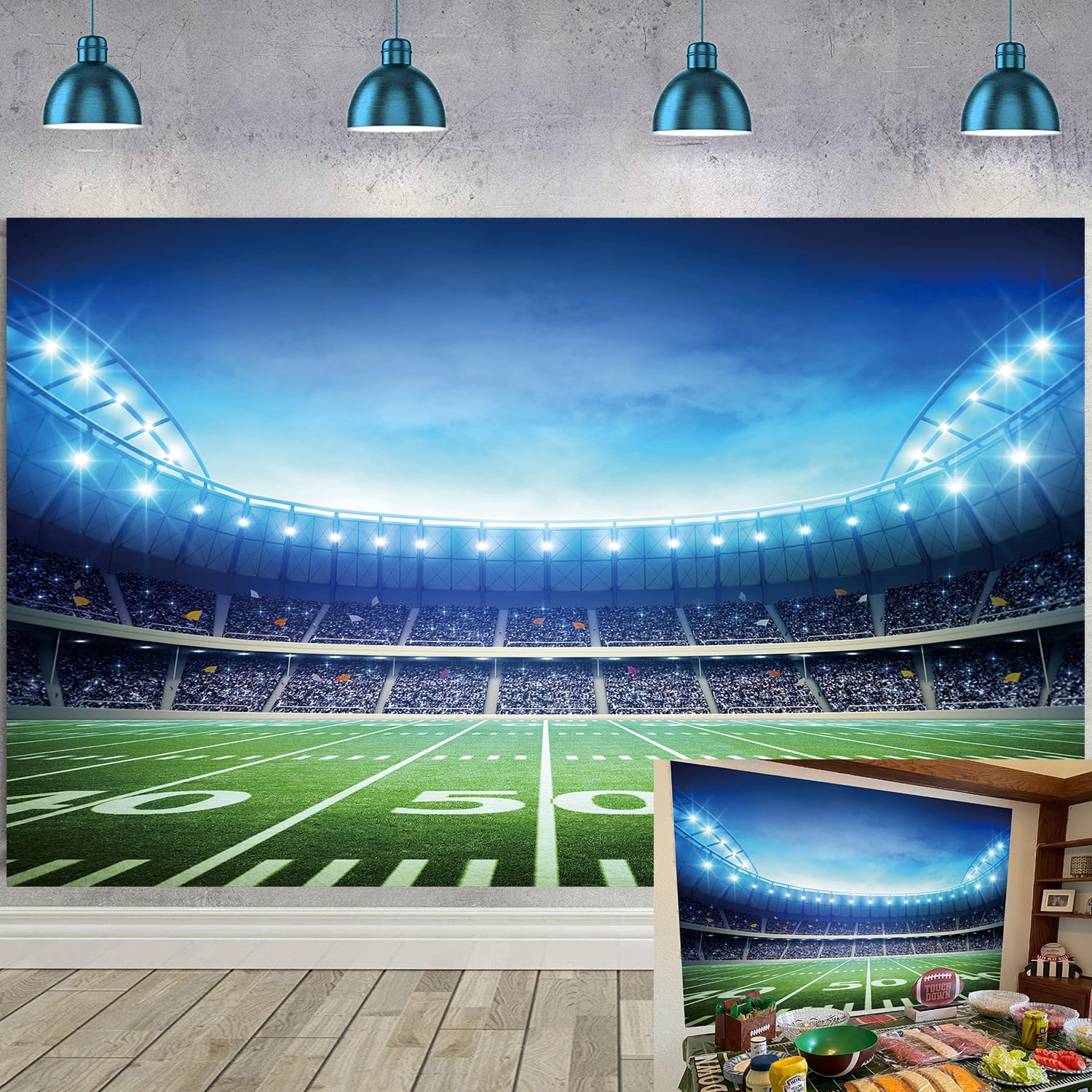 American Football In Grass Sport Round Party Backdrop