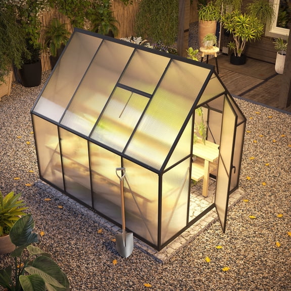 8x6FT Greenhouse, Walk-In Outdoor Greenhouse with Aluminum Frame, Lockable Door & Adjustable Window for Patio, Backyard