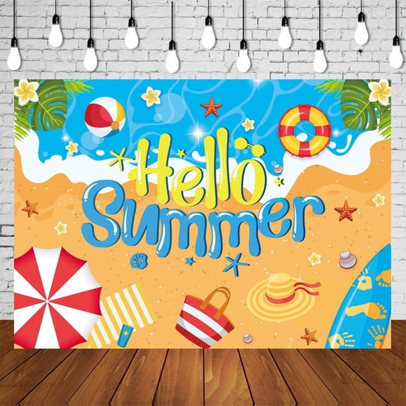 8x6FT Hello Summer Backdrop Summer Beach Luau Photo Decoration Blue Sea Sky Hawaii Tropical Background