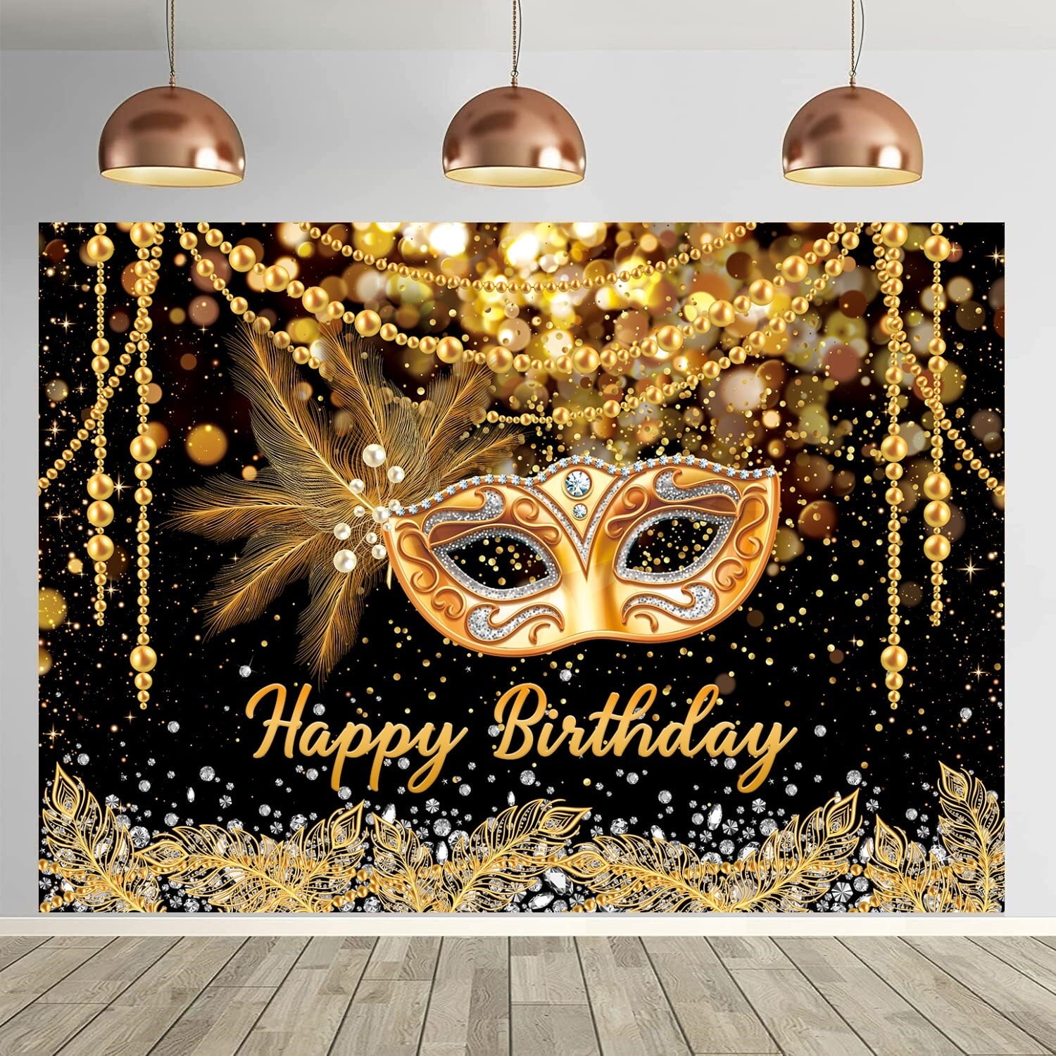 black and gold masquerade dress 2025 New Masks for Women with Feathers Gothic Black Gold Masquerade Face Mask For Halloween Festival Costume Queen Vampire Ball With Optional Halo Crown Step into the night as a vision of mystery and allure 7x5FT Mardi Gras Birthday Backdrop