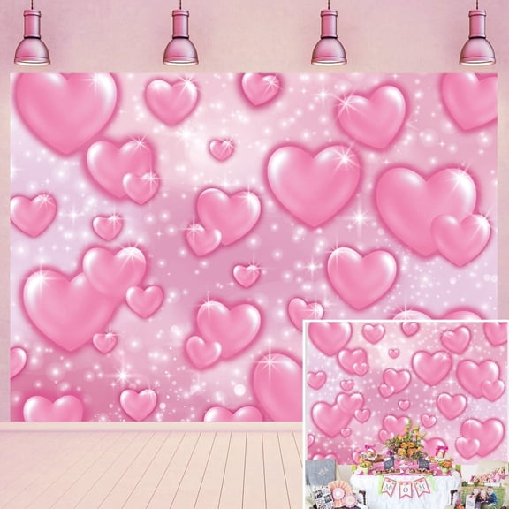 8x6FT Pink Heart Backdrop Early 2000s Glitter Romantic Background for Photography Y2K Valentine's Day Decorations Party Supplies