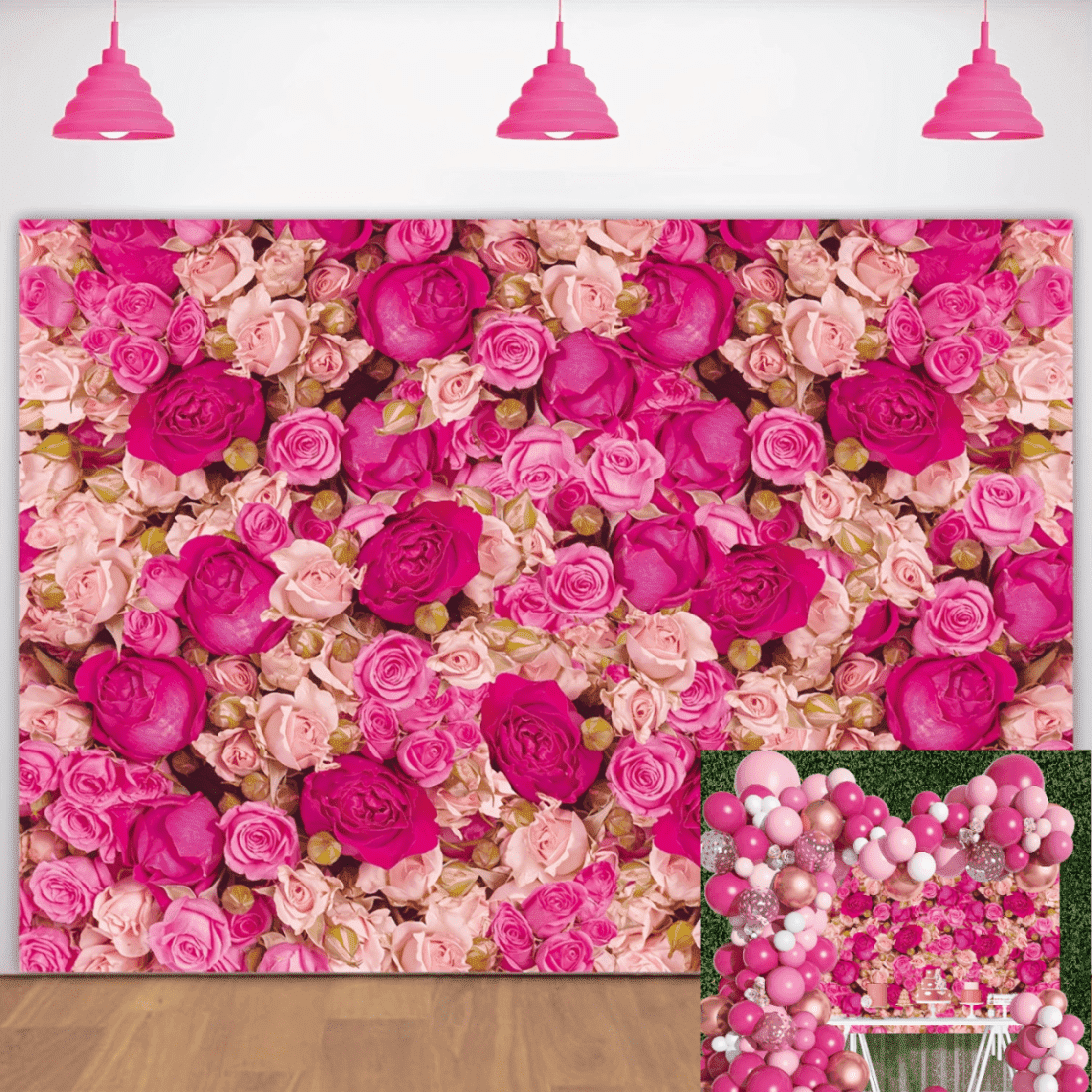 8x6FT Pink Red Rose Wall Backdrop Spring Party Tea Party Flowers ...