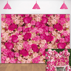 8x6FT Pink Red Rose Wall Backdrop Spring Party Tea Party Flowers Background for Photography Birthday Wedding Mother's Day Decoration Banner