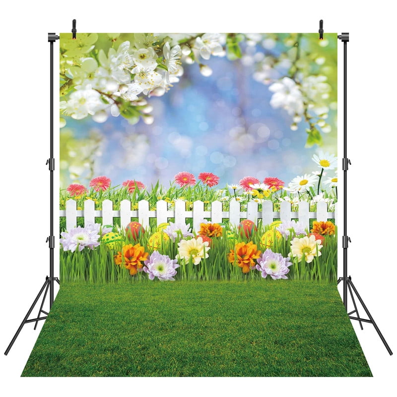 8x6FT Polyester Spring Backdrop Colorful Floral Flowers Green Grass ...