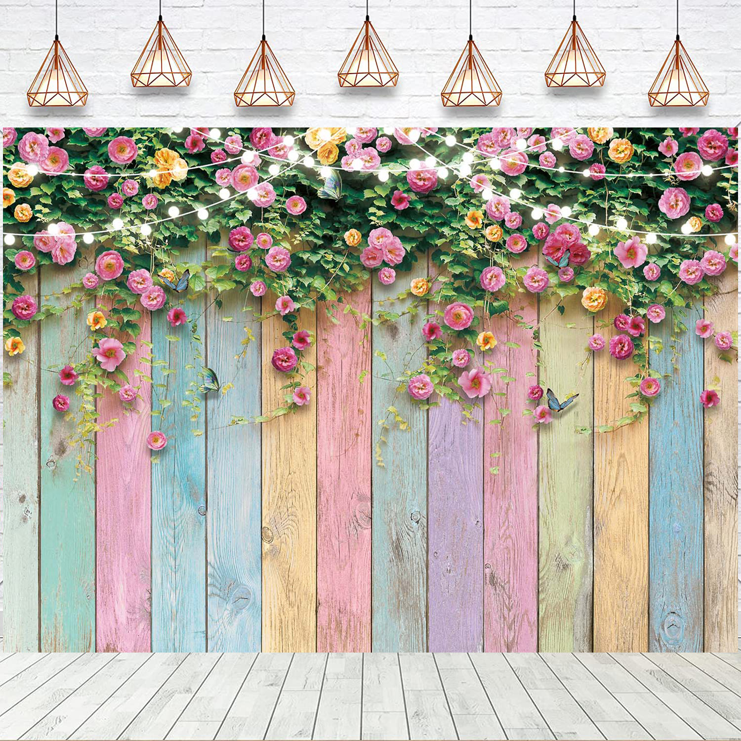 Spring Color Backdrop Decorations 8x6FT Spring Flower Wall Backdrop Colorful Wood Roses Background for ...