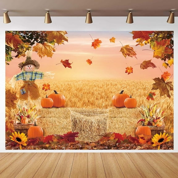 8x6FT Fall Backdrop Thanksgiving Backdrop Autumn Photography Backdrop Pumpkin Harvest Haystack Leaves Decoration Backdrop Sunflower Maples Family Party Decoration Supplies Vinyl