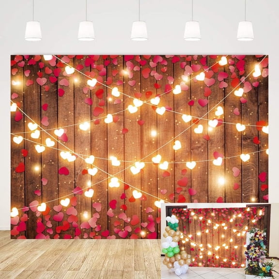 8x6FT Valentine's Day Backdrop Rustic Wood Floor Backdrop Mother's Day Lighting Love Mom Wooden Wall Background Bridal Anniversary Party Decor Supplies