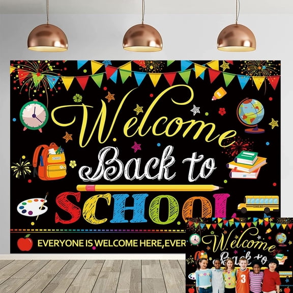 8x6FT Welcome Back to School Banner Backdrop First Day of School Welcome Background Back to School Party Decorations Supplies