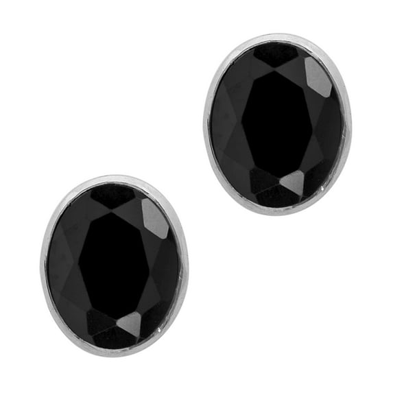8x6MM Oval Cut Black Spinel 925 Sterling Silver Solitaire Women Stud Earrings