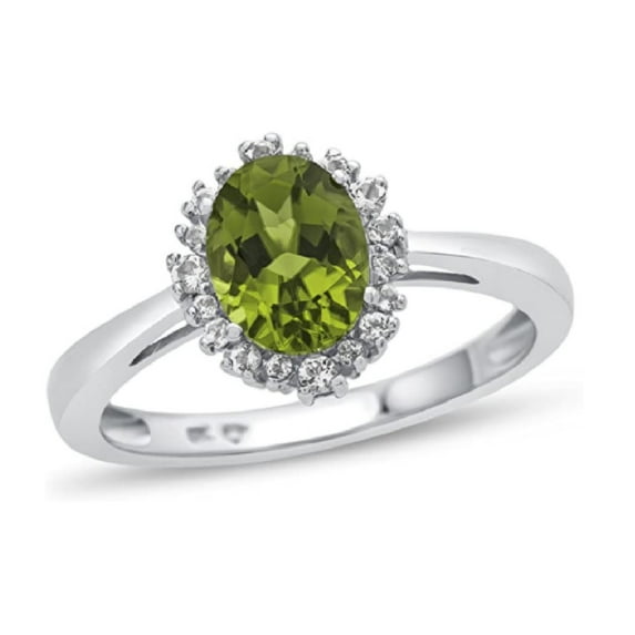 8x6MM Oval Cut Peridot Gemstone 925 Silver Solitaire Accents Valentines Day Gifts Ring