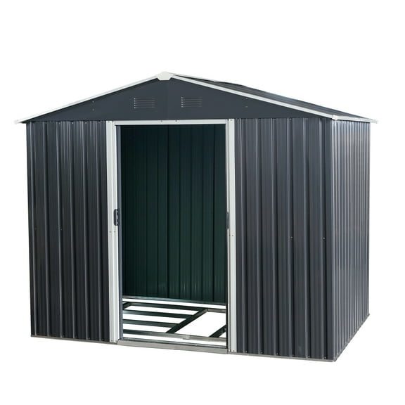 8x6ft Black Metal Storage Shed - Outdoor Utility Shed with Steel Foundation - Weatherproof Garden & Lawn Equipment Shelter