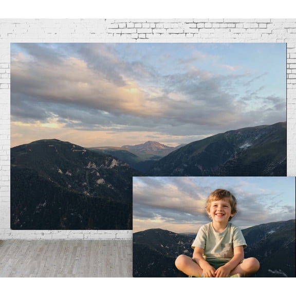 8x6ft Fabric Outdoor Background Natural Scenery Style Mountain Clouds Valley Forest Picnic Camping Hiking Home Decoration Wedding Photoshoot Birthday Party Photography Backdrop