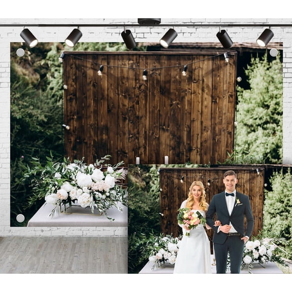 8x6ft Forest Wedding Photoshoot Backdrop Dark Wooden Board with Natural Flower Art Ceremony Party Engagement Proposal Background Photography Studio Props