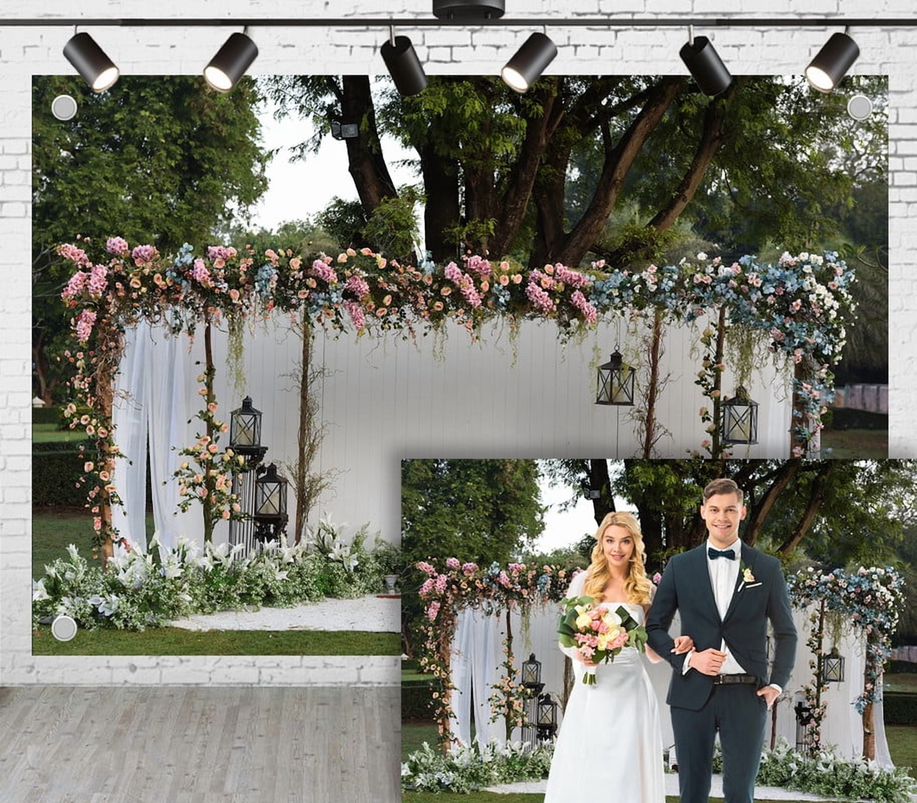 8x6ft Forest Wedding Photoshoot Backdrop White Wall Flowers and Vintage ...