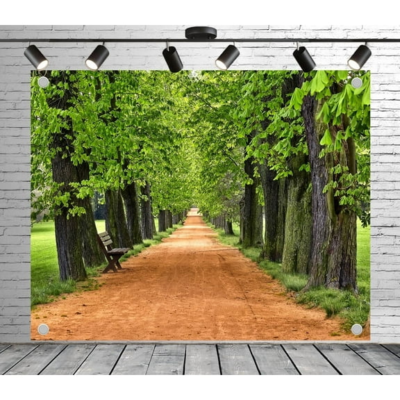 8x6ft Green Backdrop Tree Lined Pathway Photo Backdrop Garden Background Decoration Banner for Theme Party Wedding Birthday Baby Shower Photo Booth Studio Props