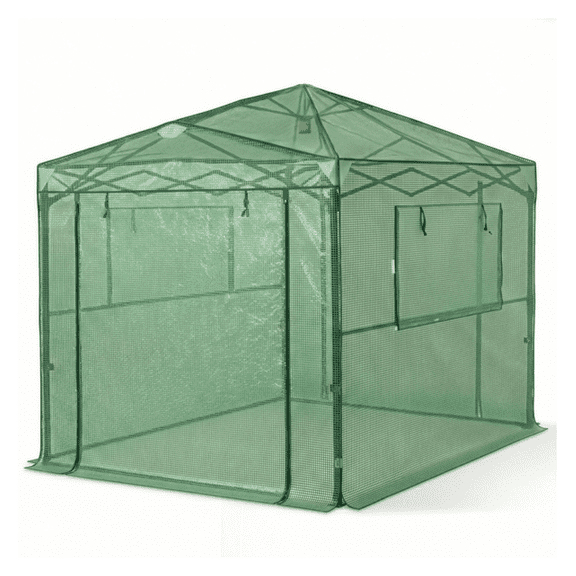 8x6ft Greenhouse Shed - Foldable PE Mesh Greenhouse - Iron Pipe Frame - Plant Grow Tent - Outdoor Garden Protector - Green