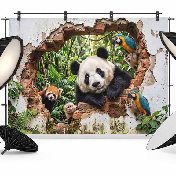 8x6ft Photo Backdrop, 3D Forest Soft Polyester Backdrop Curtains Photography Backdrops, Modern Nature Optical Illusion Wild Animals Brushed Background for Photoshoots Studio Video Portrait Parties